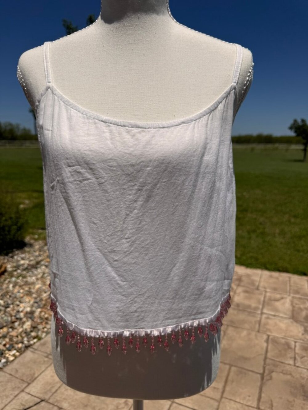 ABS by Allen Schwartz cotton crop top with pink beading; Size Small